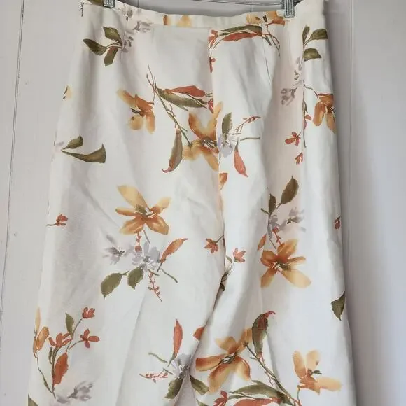 Annie Alexander Floral Wide Leg Hise Rise Linen Pants 14 Cream Orange Trousers - Picture 8 of 9